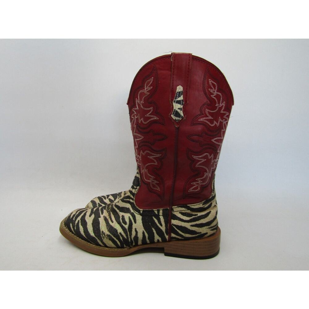 Roper Brand Youth Size 2 M Red Zebra Print Cowboy Western Boots